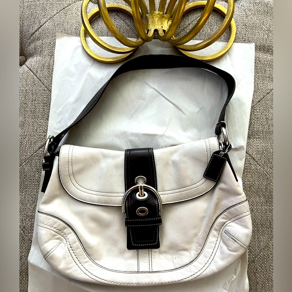 Coach Legacy White Leather Hobo Shoulder Bag with Buckle Accent